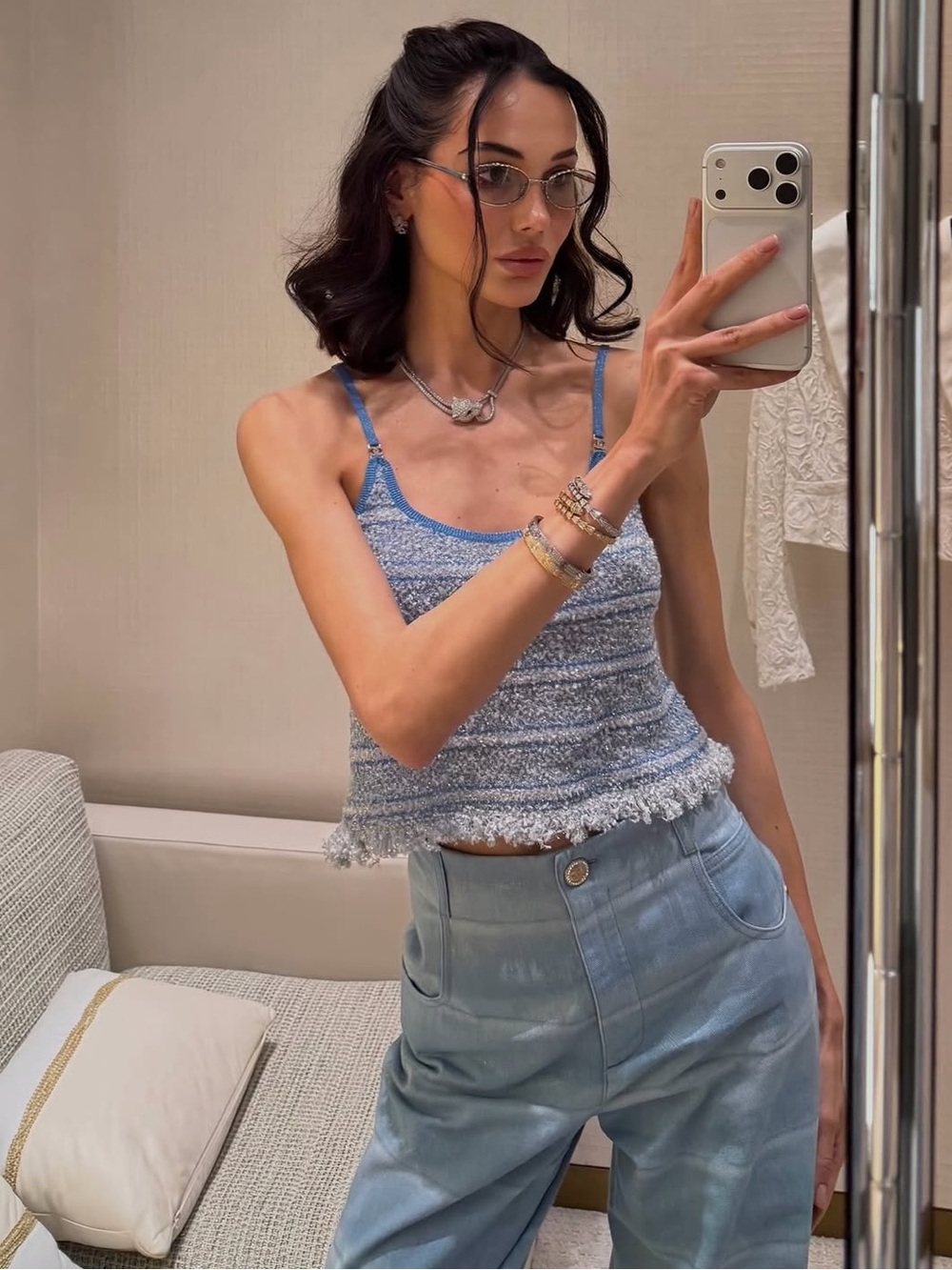 Chanel Light Blue Wave-Pattern Jeans - Picture 2 of 5